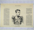 Original Old Antique Print 1884 Portrait Grand Duke Nicholas Russia Czarevitch