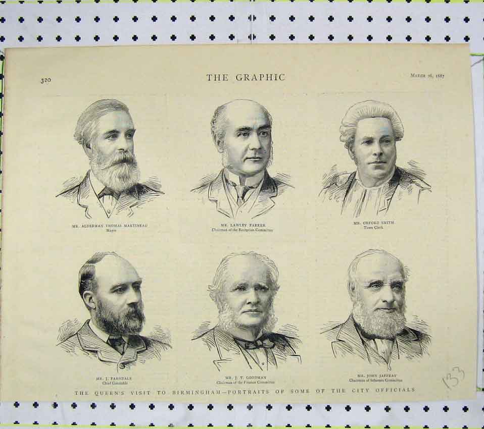 Old Antique Print 1887 Birmingham Martineau Parker Smith Jaffray Goodman 19th