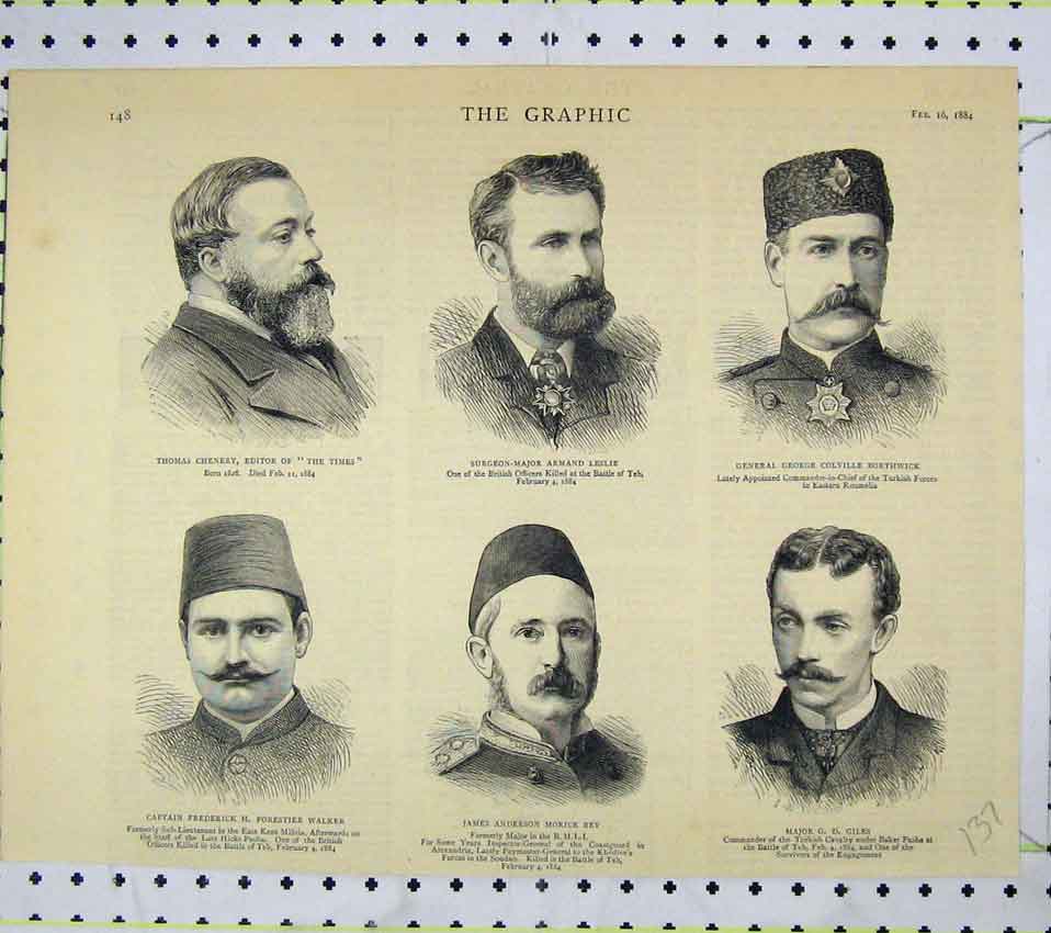 Old Antique Print 1884 Chenery Leslie Borthwick Giles Morice Bey Walker 19th