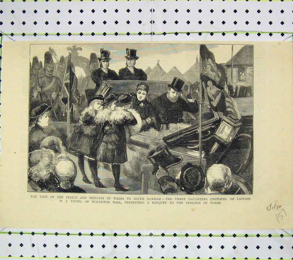 Original Old Antique Print Prince Princess Wales South Durham Daughters Young