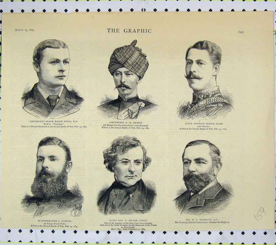 Original Old Antique Print 1884 Probyn Royds Slade Marriott Gibson Wilkins 19th