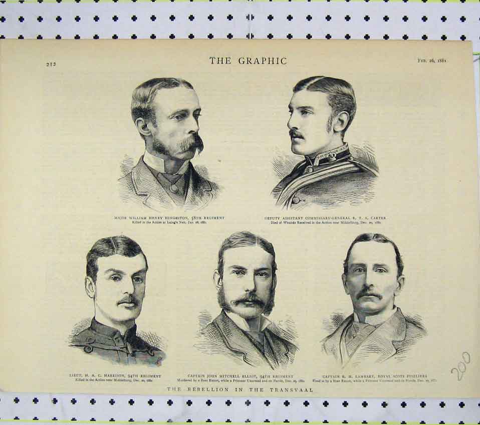 Old Antique Print 1881 Transvaal Hingeston Lambart Elliot Harrison Carter 19th