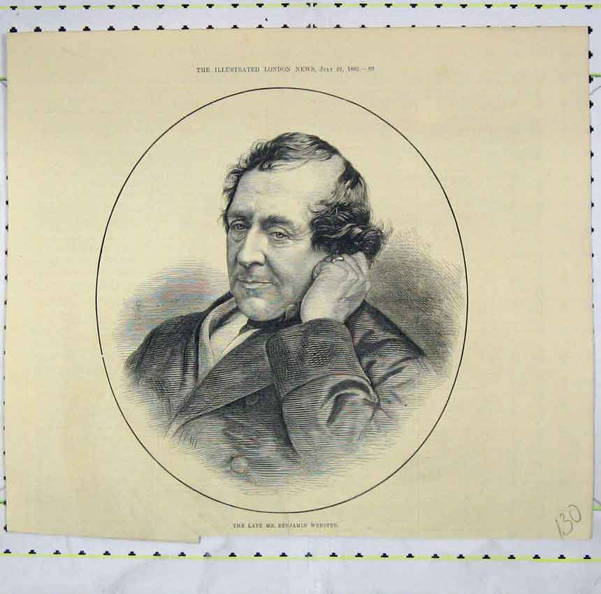 Original Old Antique Print 1882 Portrait Late Mr Benjamin Wesbster Victorian