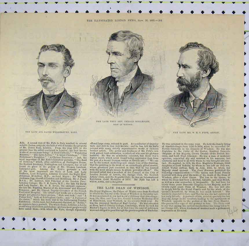 Original Old Antique Print 1882 Portrait David Wedderburn Wellesley Fyfe Artist