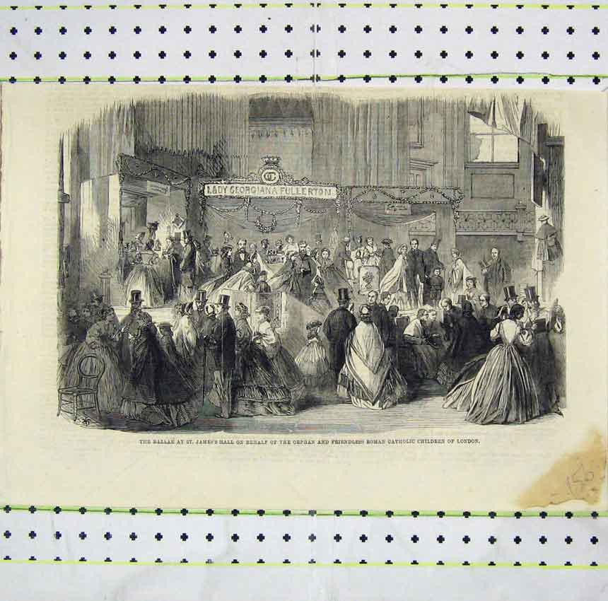 Original Old Antique Print Bazaar James Hall Orphan Children Roman Catholic