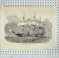 Original Old Antique Print 1856 View H. M Screw Steam-Frigate Shannon Victorian