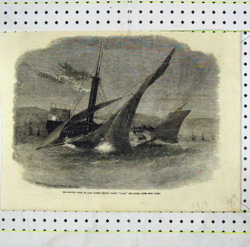 Original Old Antique Print Running Down Lord Alfred Paget'S Yacht Dover 19th