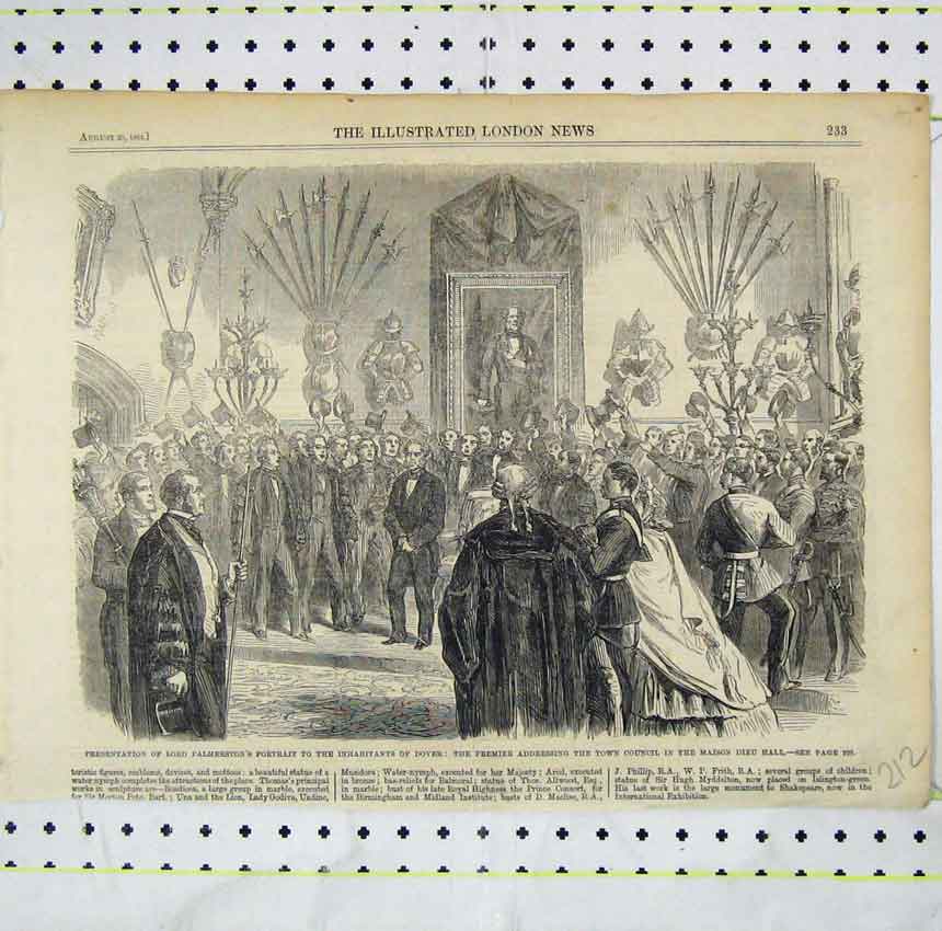 Old Antique Print 1862 Presentation Lord Palmerston Portrait Dover Dieu 19th