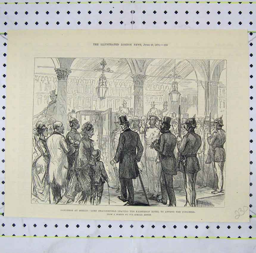 Original Old Antique Print 1878 Congress Berlin Lord Beaconsfield Kaiserh 19th