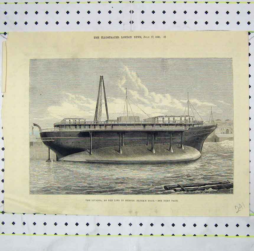 Original Old Antique Print 1880 Livadia Ship Lying Messrs Elder'S Dock 19th