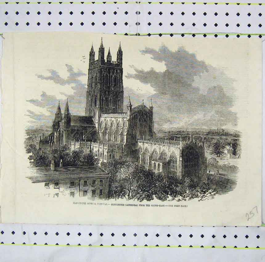 Original Old Antique Print Gloucestee Musical Festival Gloucester Cathedral