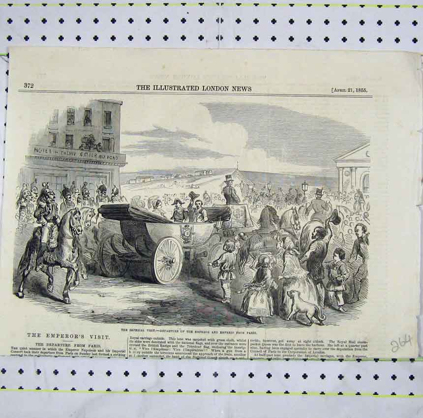 Original Old Antique Print 1855 Imperial Visit Emperor Empress Paris Departure