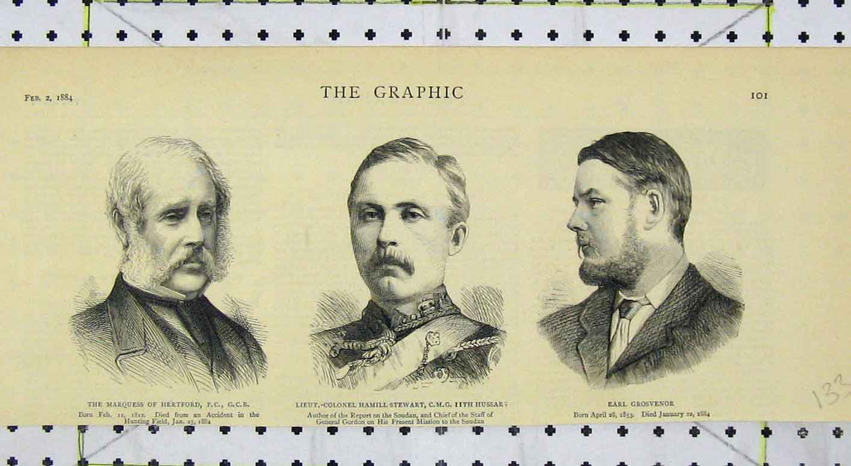 Original Old Antique Print Portrait Marquess Hertford 1884 Hamill Stewart Earl