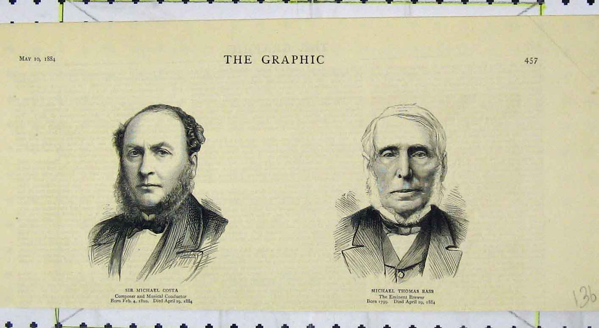 Original Old Antique Print 1884 Portrait Sir Michael Costa Michael Thomas 19th
