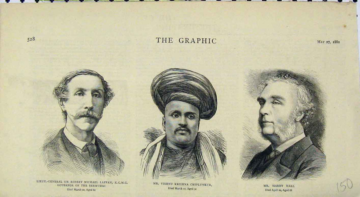 Old Antique Print 1882 Portrait Vishnu Chiplunkur Harry Hall Sir Laffan 19th