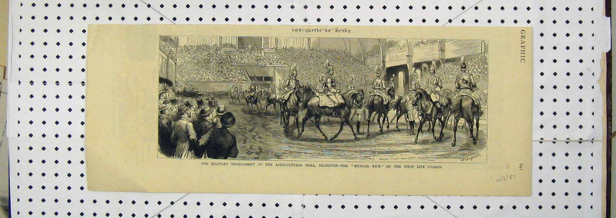 Antique Old Print Military Tournament Agricultural Islington Musical Ride