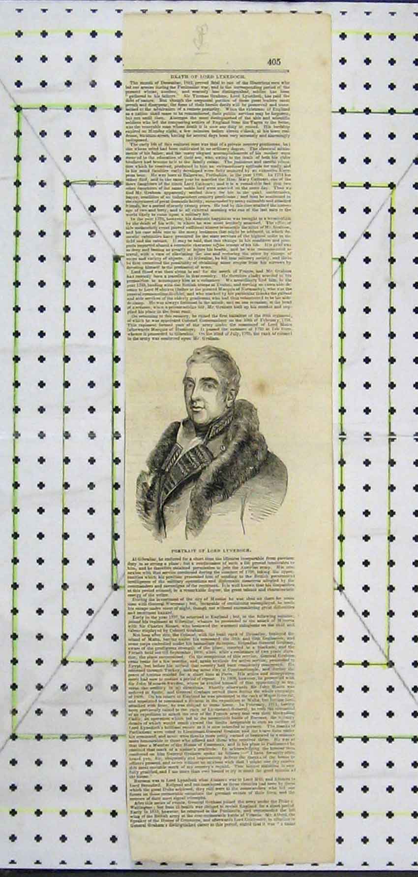 Original Old Antique Print Portrait Lord Lynedoch Illustrious Man