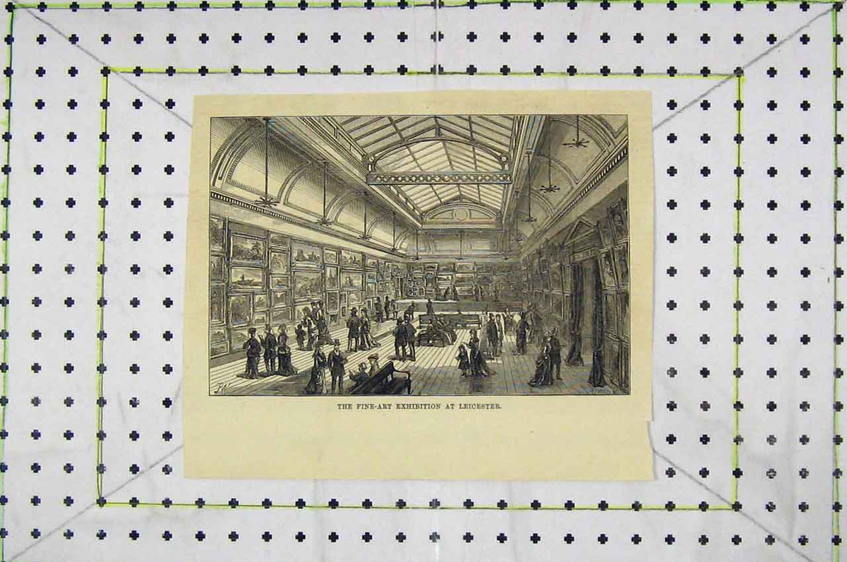 Original Old Antique Print Interior Fine-Art Exhibition Leicester