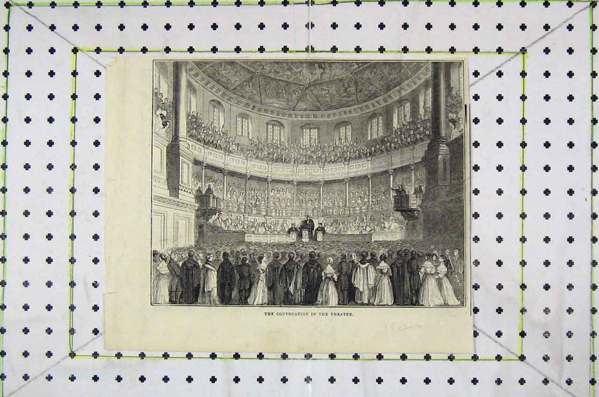 Original Old Antique Print Interior View Convocation Theatre Stalls