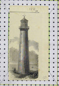 Original Old Antique Print 1858 View Iron Lighthouse Russia Sea 19th