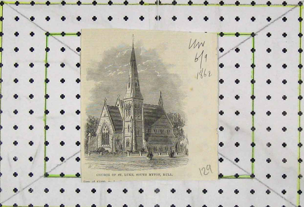 Original Old Antique Print 1862 View St Luke Church South Myton Hull Victorian