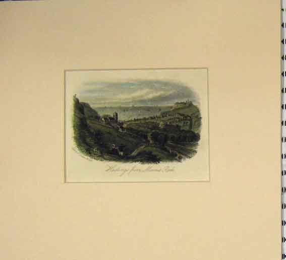 Original Old Antique Print 1840 View Hastings Minnis Rock Country Victorian