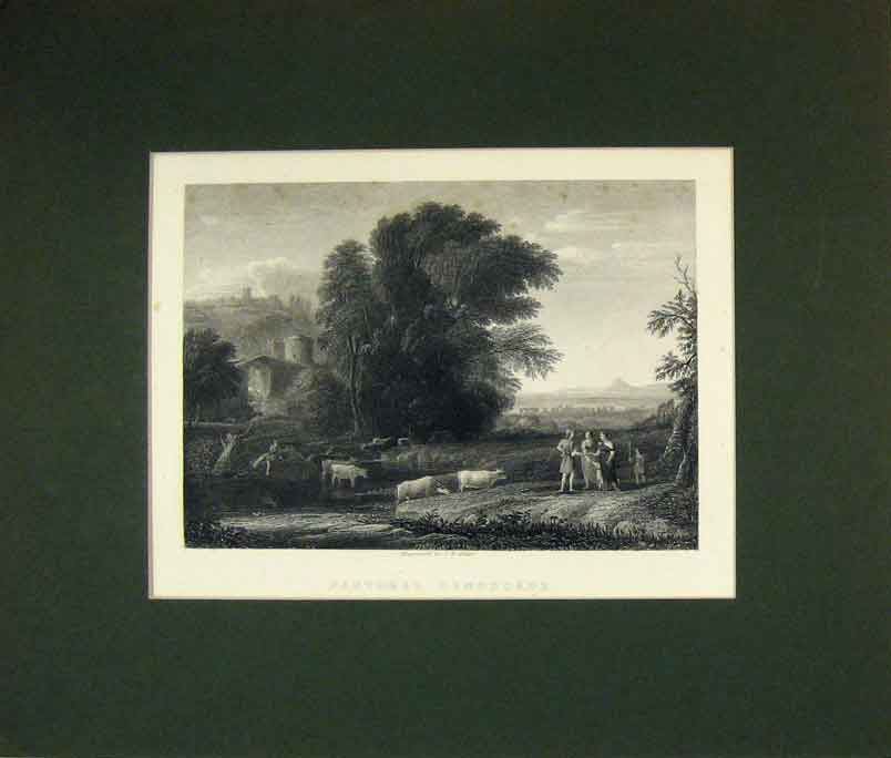 Original Old Antique Print 1860 View Pastoral Landscape Allen 19th
