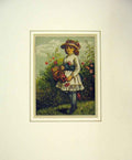 Original Old Antique Print 1882 Colour Young Girl Basket Flowers 19th