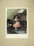 Original Old Antique Print Elizabeth Jane Piano Music 1840 Hand Coloured 19th