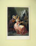 Original Old Antique Print Portrait Orphan Sisters Dressing Table 1840 19th