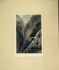 Original Old Antique Print 1840 Hand Coloured View Gallery Gondo River Cliff