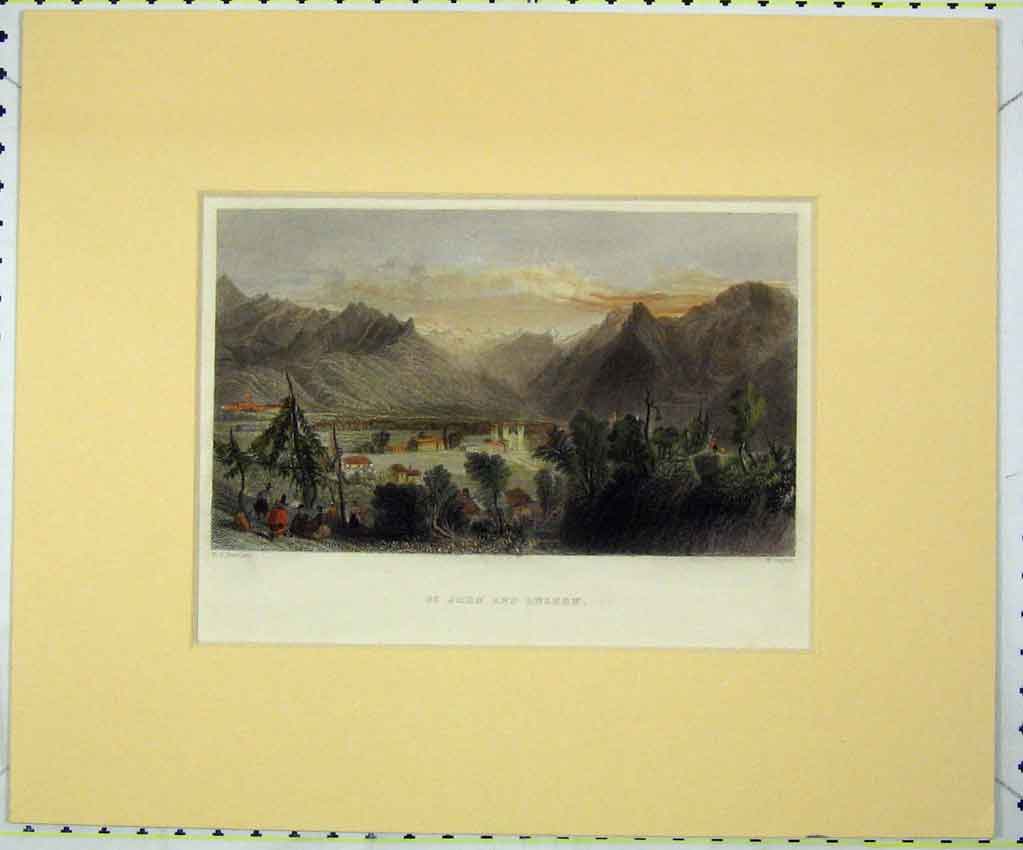 Original Old Antique Print Hand Coloured 1840 View St John Luzern Taylor 19th