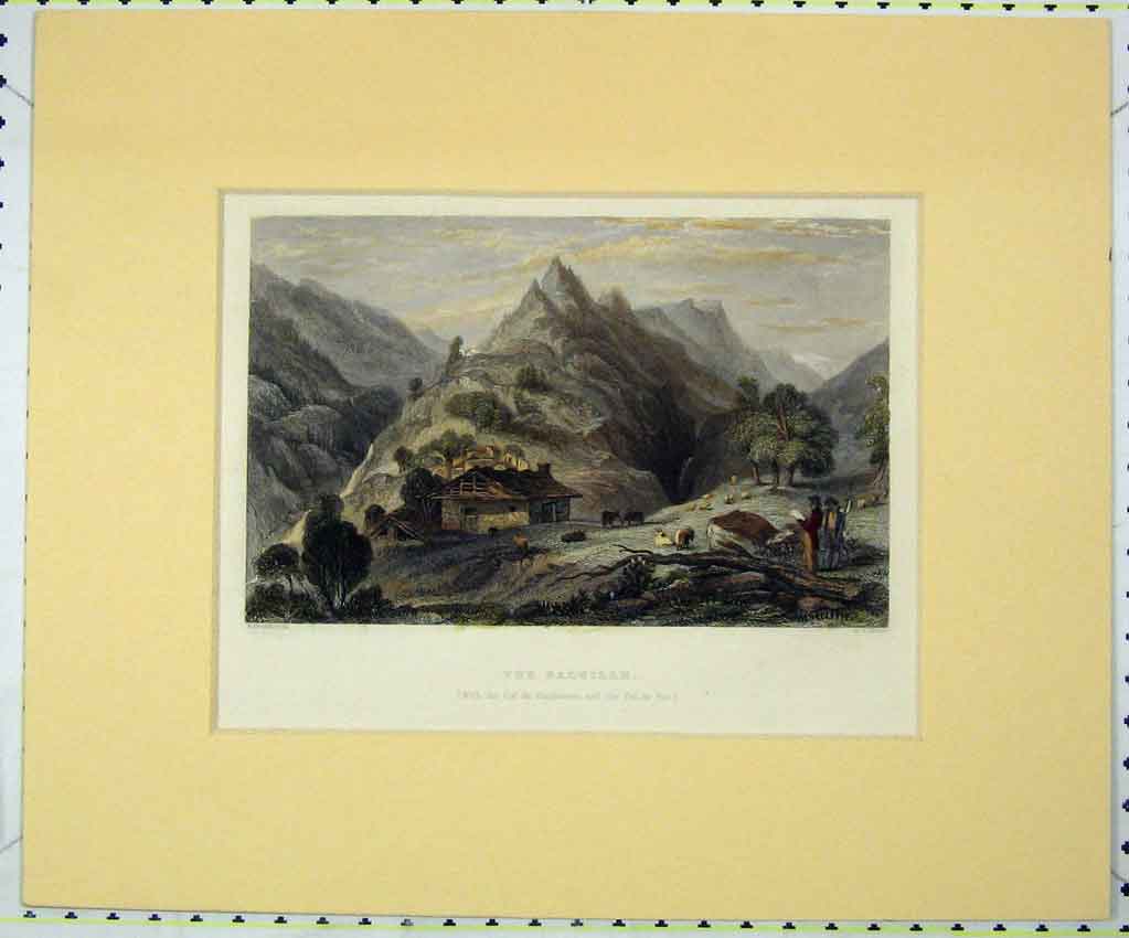 Original Old Antique Print View Balsille Mountains 1840 Hand Coloured Smith