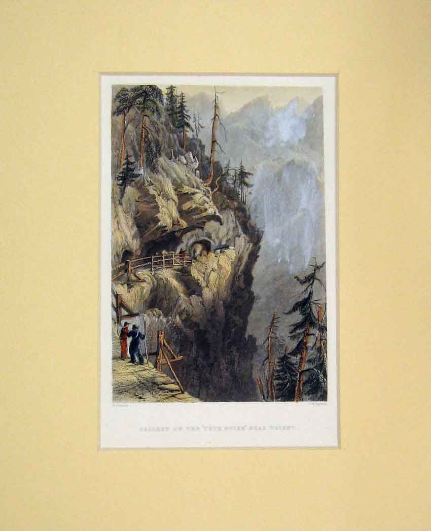 Original Old Antique Print 1834 Hand Coloured View Gallery Tete Noire Mountains