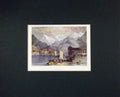 Original Old Antique Print 1840 Hand Coloured View Interlachen Mountains Boats