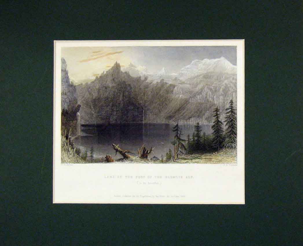 Old Antique Print View Lake Foot Blumlis Alp Mountains 1835 Hand Coloured 19th