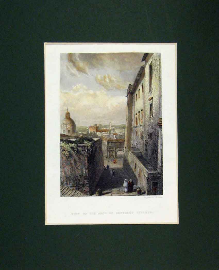 Original Old Antique Print View Arch Septimus Severus 1840 Hand Coloured Cooke