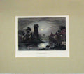 Original Old Antique Print View Schoenforst Moonlight 1840 Hand Coloured 19th