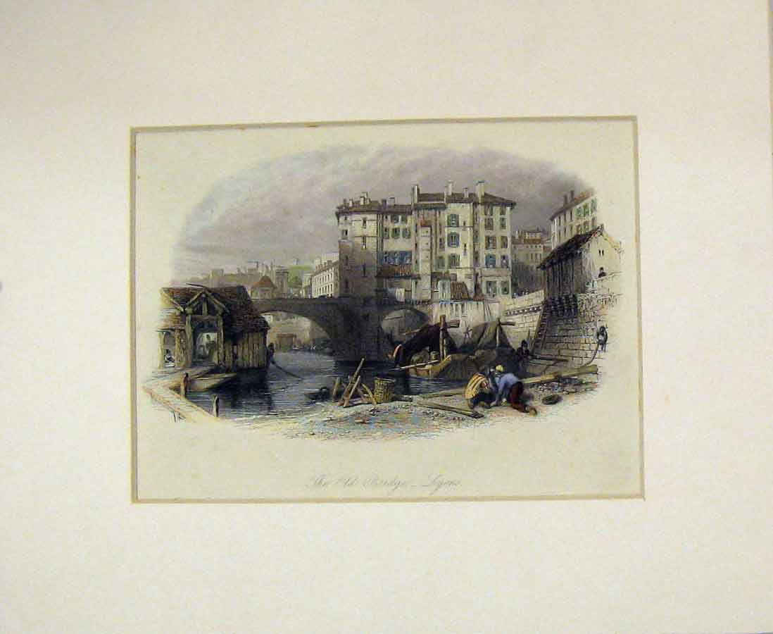 Original Old Antique Print 1840 Hand Coloured Ruins Les Quatre Fils Aymon 19th