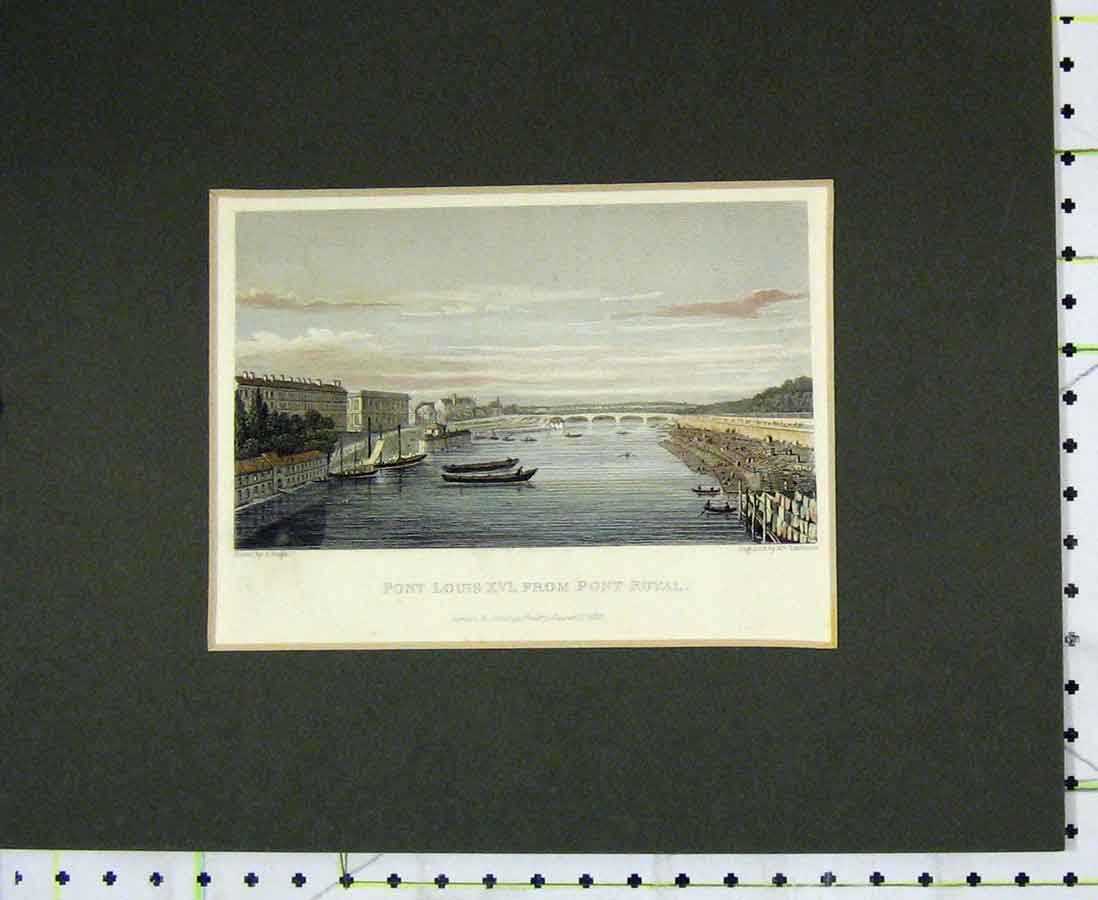 Original Old Antique Print 1840 Hand Coloured View Dausenau River Mountains