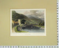 Original Old Antique Print Hand Coloured 1840 View Ems River Boat Mountains