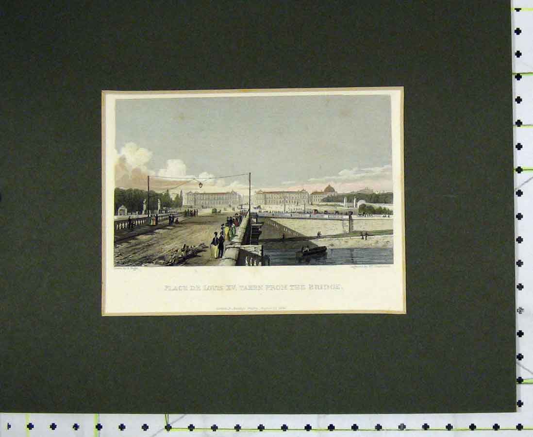 Original Old Antique Print Hand Coloured 1829 View Palace Duke Orleans Garden