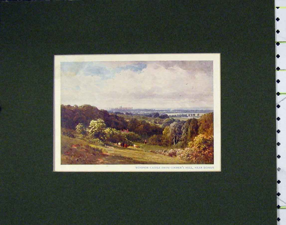 Original Old Vintage Print 1930 Colour View Windsor Castle Cooper'S Hill 20th