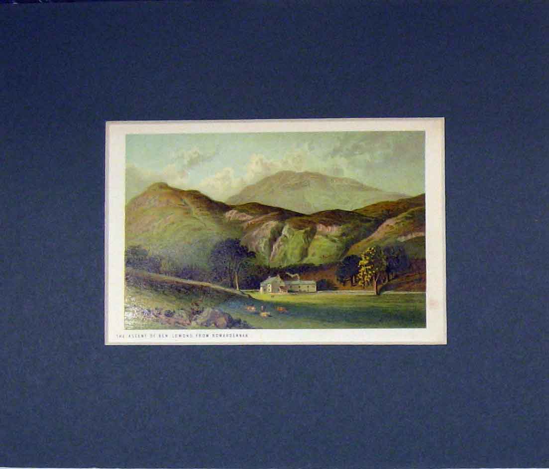 Original Old Antique Print View Ascent Ben Lomond Rowardennan 1870 Chromo-Litho