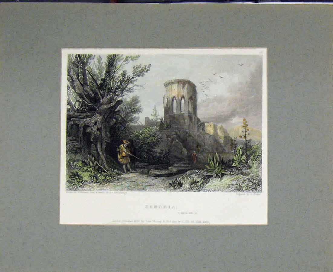 Original Old Antique Print 1836 Hand Coloured View Samaria Engraved Finden 19th