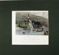 Original Old Antique Print 1840 Hand Coloured William Tell Chapel Lake Geneva