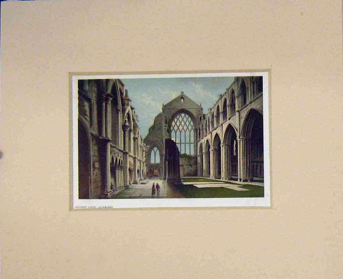 Original Old Antique Print 1889 Chromo-Litho Holyrood Chapel Edinburgh Scotland