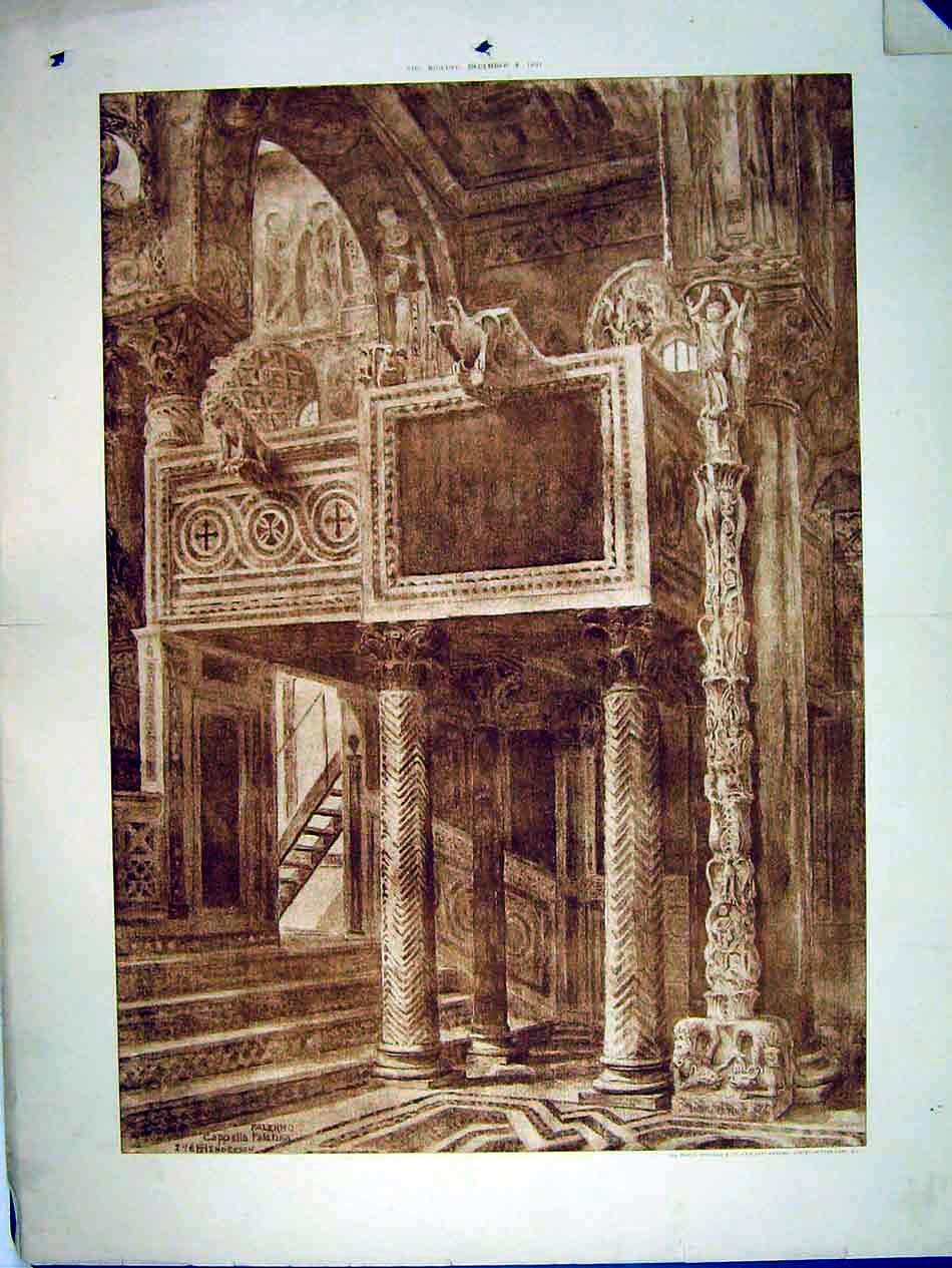 Original Old Antique Print 1897 Interior Cathedral Palmero Henderson Victorian