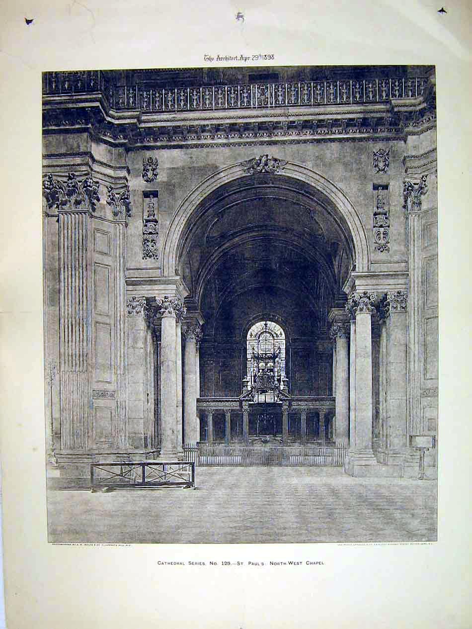 Original Old Antique Print View St Paul'S Cathedral 1898 North-West Chapel 19th