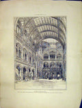 Old Antique Print 1891 Interior Central Hall Kensington Museum Aston Webb 19th